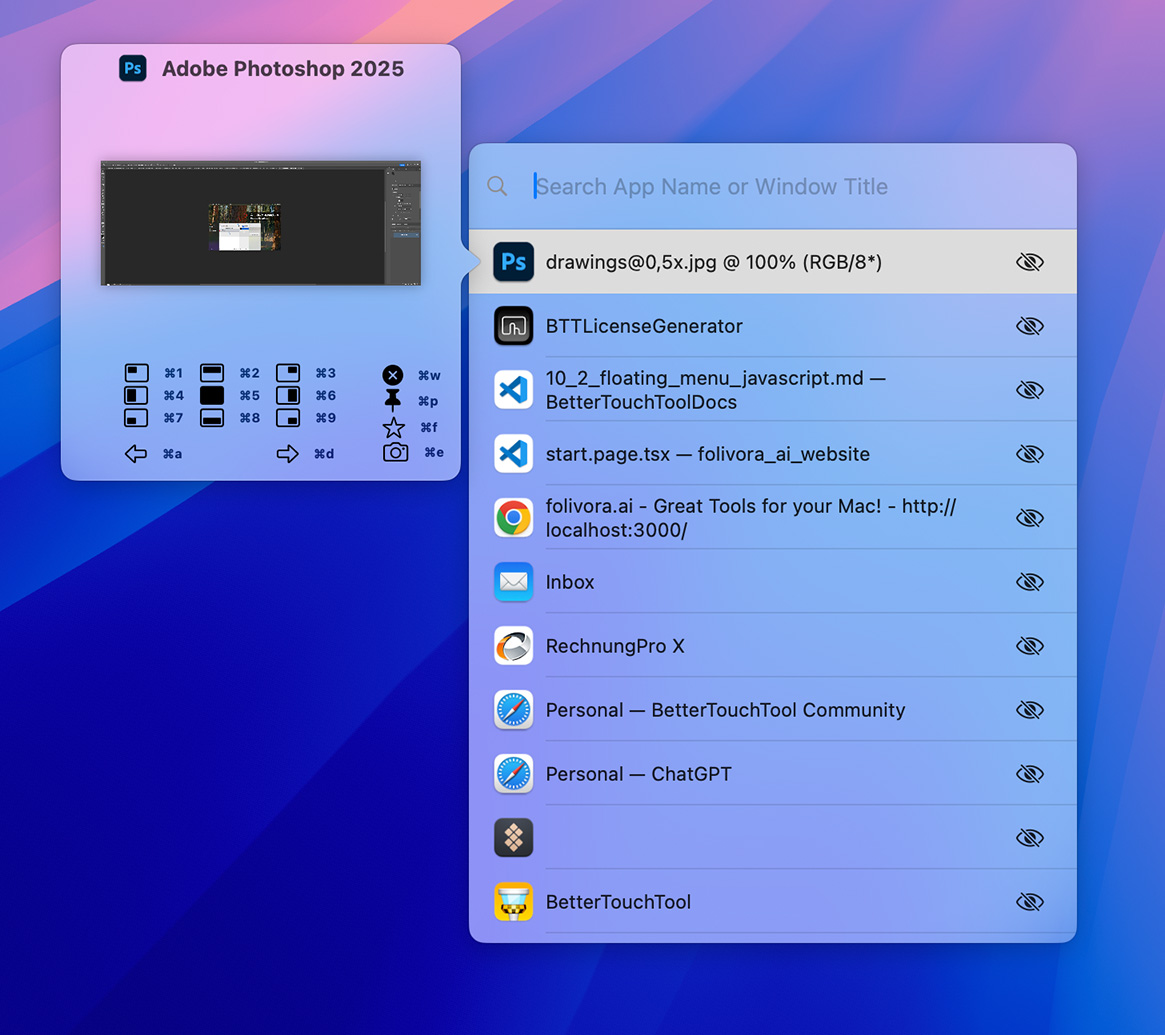 BetterTouchTool 窗口切换器功能展示